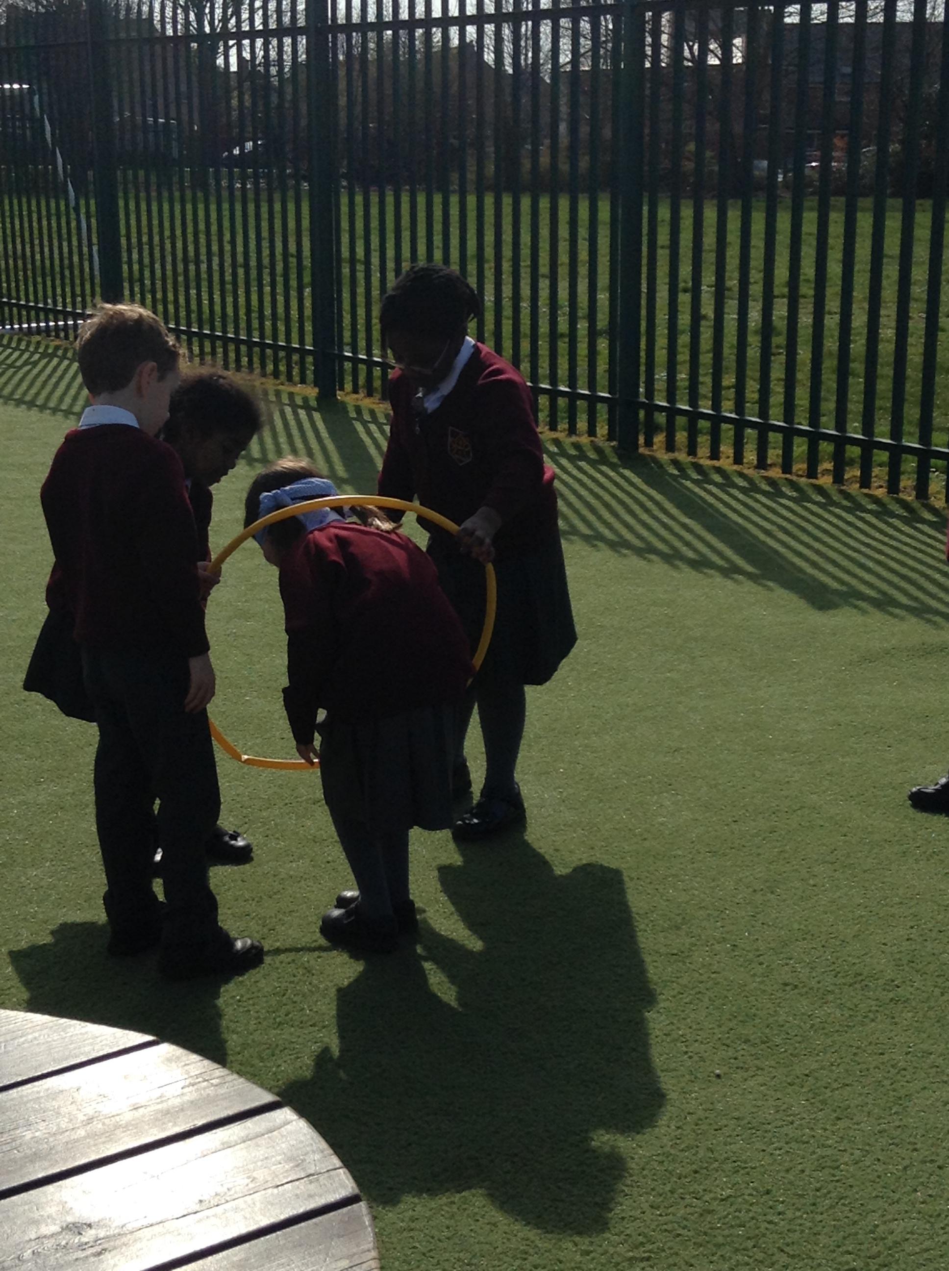 The children guided one another through hoops during our PHSE lesson on listening skills.